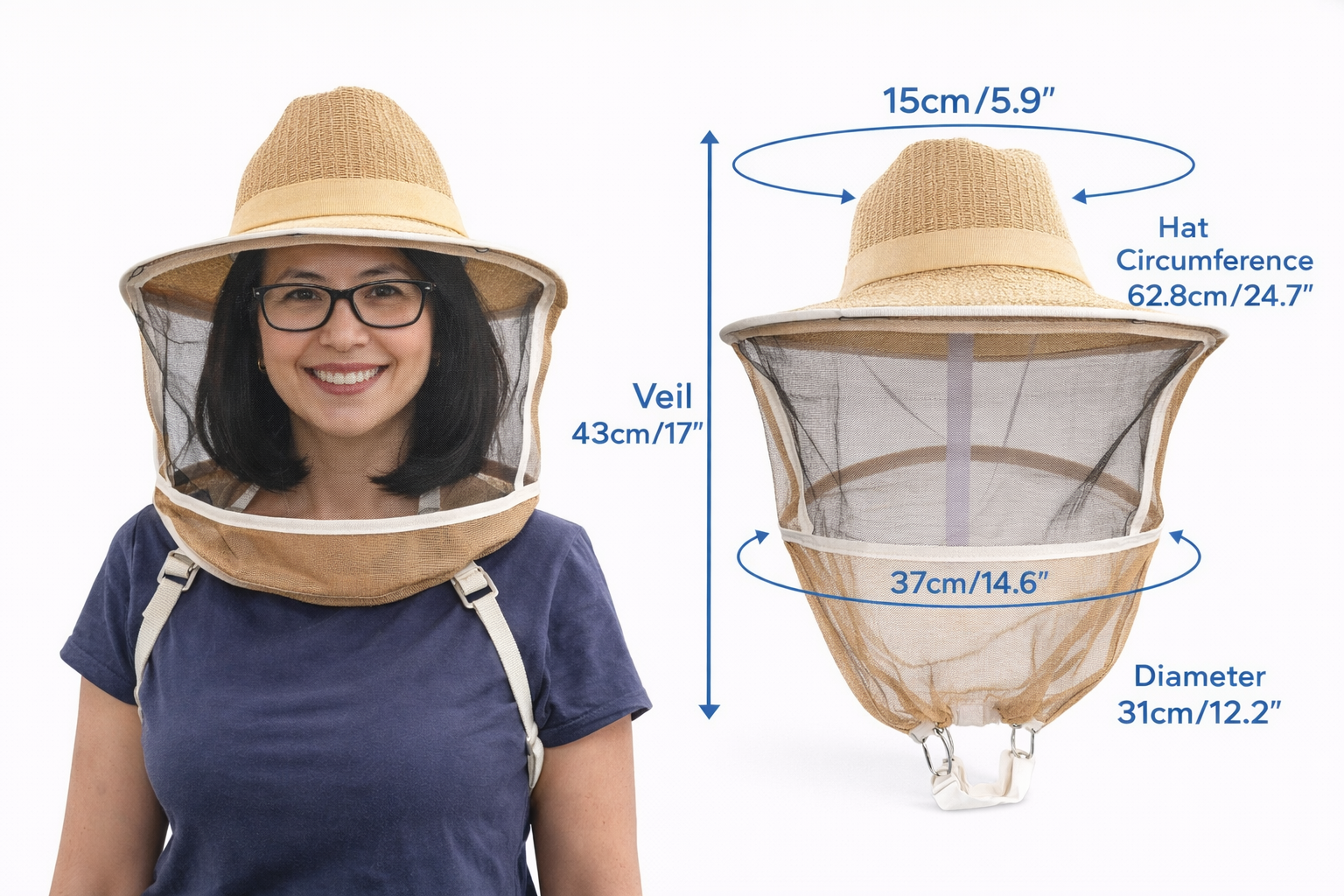 Beekeeping Veil Hat with Breathable Mesh – Full Face & Neck Protection